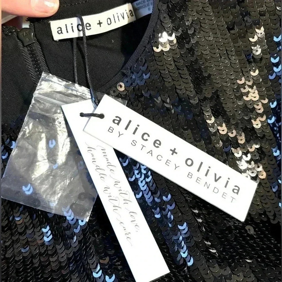 NWT Alice + Olivia Delora Black Sequin Mini Sheath Sleeveless Party Dress Size 6 - Picture 6 of 9